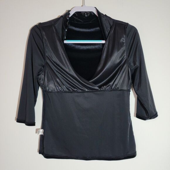 New WHBM Womens Velour Velvet 3/4 Sleeve Top Black Jeweled Holiday Party Size M - Picture 3 of 7
